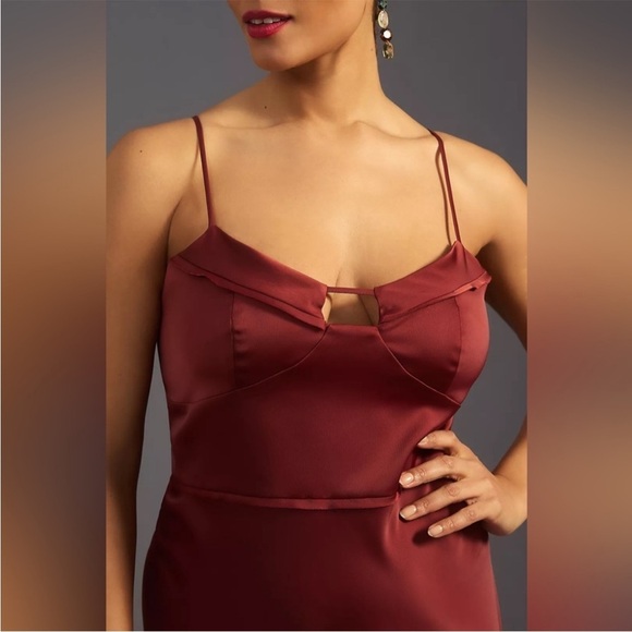 Anthropologie Corset Slip Dress Midi Cinnamon Brown Satin Size 16W - Picture 6 of 16